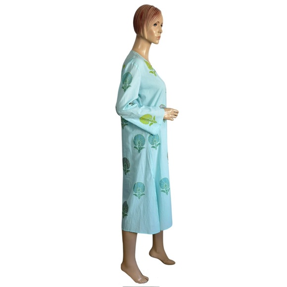 Muriel Brandolini Blue Block Print Caftan Dress Large - Picture 4 of 8